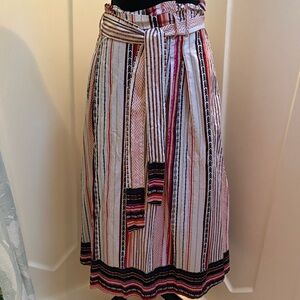Striped Tie-Waist Midi Skirt in Multicolor w belt